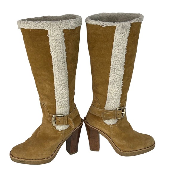 Michael Kors Sheepskin Derby Camel Brown Boots Womens Size 6.5 Lined - Picture 5 of 12